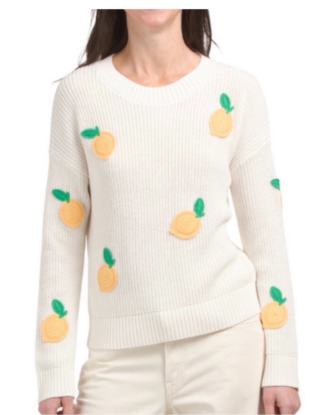 Cynthia Rowley Lemon Embroidered Knit Sweater
